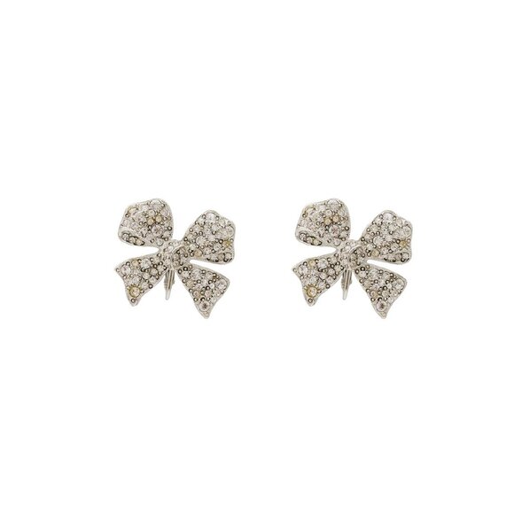 Kenneth Jay Lane, Rhodium & Rhinestone Bow Clip Earring - Picture 1 of 3